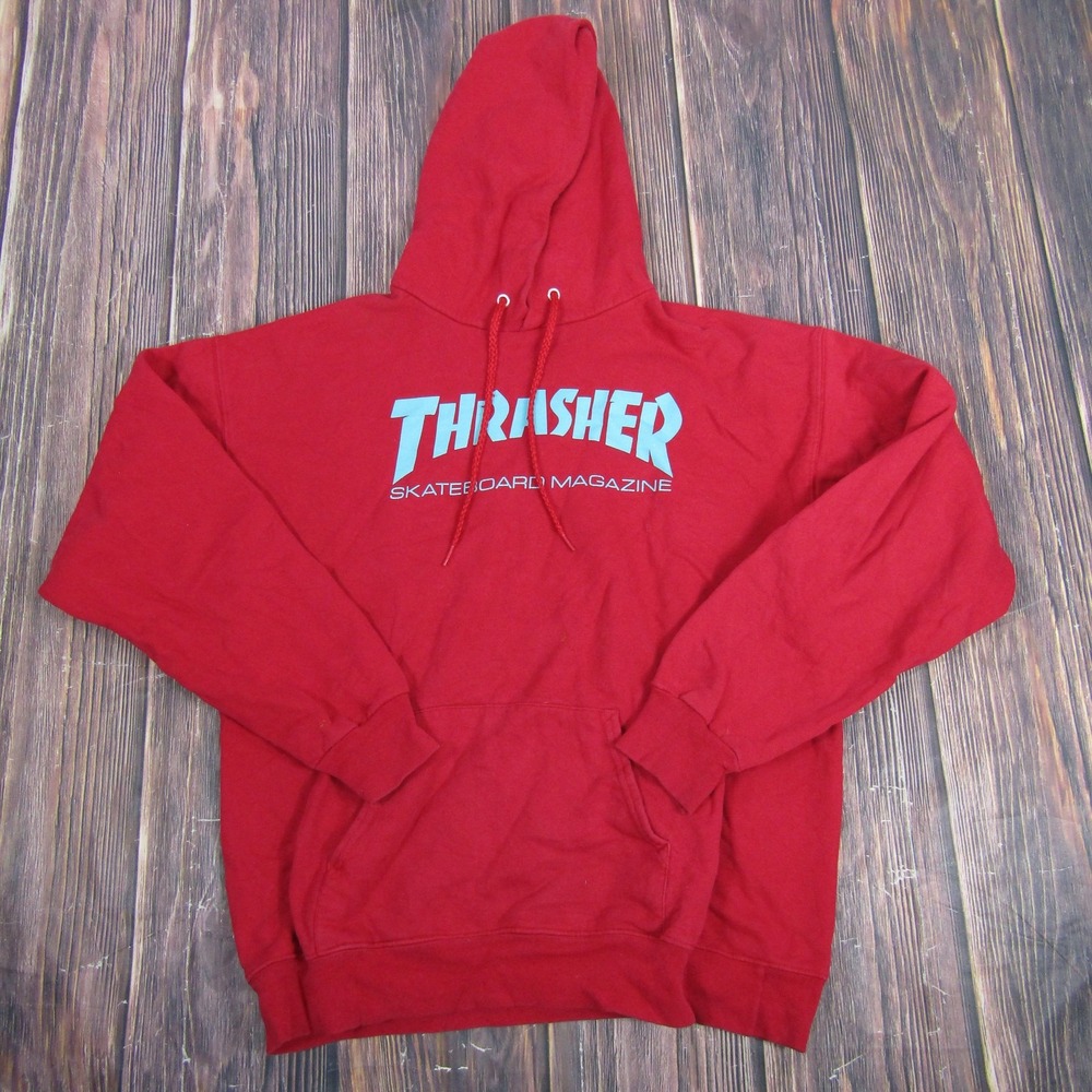 Thrasher Sweatshirt Mens Medium Red Hoodie Skateboard Magazine Pullover Logo
